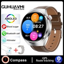 나침반 NFC AMOLED 스마트 워치 남성 혈당 블루투스 통화 스포츠 GPS 트랙 화웨이 GT4 프로용 IP68 방수 스마트워치 2023, 6.Brown Leather