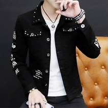 레드 화이트 데님 자켓 남자 가을 패션 힙합 스트리트 웨어 남성 카우보이 아웃웨어 진 의류 소셜 가이 리벳 남자