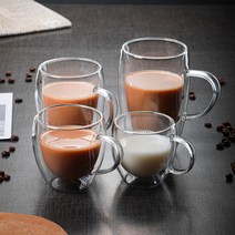 커피잔 이중 내열 유리컵 창의 단열수 컵 냉음료 우유컵 주스컵 머그컵, 더블 컵 450ml, 비규격