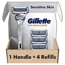 Gillette 남성용 스킨가드 면도기 4개 리필 면도날 민감한 피부용 바이오더, 12ct refills