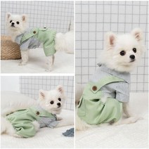 키밍 그린 강아지멜빵 스트라이프 올인원 애견의류 닥스훈트옷 웰시코기옷 팬츠 외출복 올링원, XL