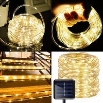 Solar 태양광 100 LED 튜브 호스 줄 야외 조명 인테리어등, 노란빛(Warm White)
