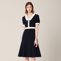(정품)샤틴 [SATIN] V넥 배색 카라 원피스 S222S615