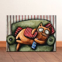 AN022 누워있는 고양이 캔버스 액자 소파 빈티지 그림, 무광일반_XXL_38cm x 46cm