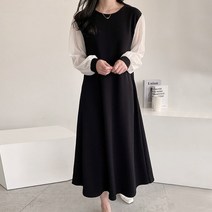 여성용 쉬폰 소매 배색 원피스