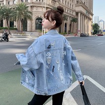 루즈핏 힙한 클럽 잇템 여성 청 데님 재킷 자켓 요즘 유행하는 인기있는 봄 가을 핫한 패션 트렌디