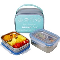 브링미 2단 스텐도시락 가방 + 칸막이찬통 1P + 밥통 1P, 1세트, 블루
