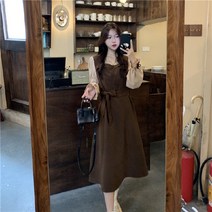 프랑스 리본 봄 벌룬 루즈핏 퍼프소매 롱원피스 팔뚝커버 드레스