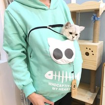 맨투맨 고양이 슬링백 캥거루 주머니 산책 외출 후드 점퍼, E타입L
