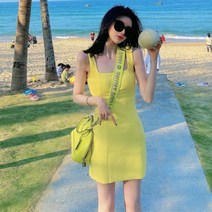 여성 여름 옐로우 나시 스트리트 힙 원피스 셀럽 명품스타일 크롭 파카 미니 스커트