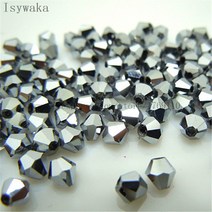 Isywaka 블루 여러 가지 빛깔의 100 개 4mm Bicone 오스트리아 크리스탈 비즈 매력 유리 DIY 보석 만들기위한 스페이서 비드, [32] shining silver