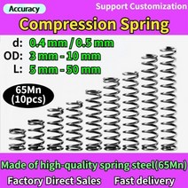 용수철 스프링 65Mn 와이어 직경 0.4 / 0.5mm Cylidrical 코일 소형 압축 리턴 릴리스 압력 스틸, 0.5mm(10Pcs), 9mm, 15mm
