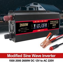 자동차 태양광 인버터 1500W 2000W 2600W 12v 220v LCD 디스플레이 EU 소켓 수정 사인파 어댑터 듀얼 3.1A USB, [03] 2600W
