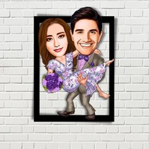 줄타는산타인형 사다리타는산타 크리스마스전구 만화 효과가있는 에서 사용자 정의 초상화 3D 맞춤형 인쇄 된 목조 캐리커처 그리기 친구 가족 선물 벽 장식, [01] Happy Couple