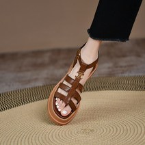 윤승아 여성 퍼들 가죽 피셔맨 샌들 여름 가보시 퍼들 미용실 꼬임 병원 청키 통굽 스트랩