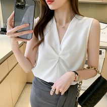 다잇템 여자 V넥 다크컬러 오피스룩 트위스트 블라우스