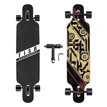 FISH SKATEBOARDS 104.1cm (41인치) 다운힐 롱보드 스케이트보드 덱 8겹 캐나다 단풍나무 컴플리트 크루저 프리 스타일, night black