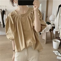 PIka여성 여름 블라우스 반팔 티셔츠 퍼프소매 루즈핏