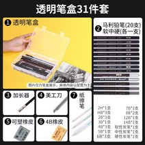 Marley 콩테 스케치 콩테목탄 연필콩테 목탄연필 크로키 흑연연필, 투명연필박스 31건세트(2H-114B)