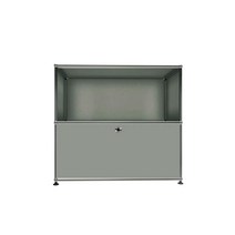 USM 우드 판넬 철제 수납장 1x2 그레이 하단 도어, 핑크