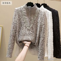 뉴타임즈 기모 레이스 셔츠 여 추동 차이나 칼라 이너 도톰A8