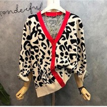 colorful gourd여성 호피 나염 브이넥 가디건