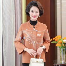 싱글코트패션 엄마 가을옷 숏 중년 여성의류 중국식홑저고리 가디건 스타일리쉬 중노년층 봄가을 니트상의 3688248793