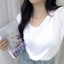 쫀쫀 루즈핏 유넥반팔 레이어드 이너 U넥 반팔티셔츠 꾸안꾸 데일리 기본티 여성 유넥 반팔티