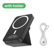 파워뱅크200a Rocoren 10000mAh 자기 보조베터리 PD 20W 무선 충전 아이폰 14 프로 최대 미니 접이식 스탠, 03 Black With Stand_01 5000mAh