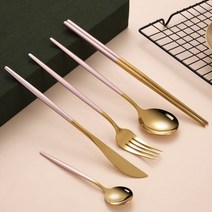 더디케이 수저세트 양식기세트 커트러리 세트, 골드핑크 세트 5P