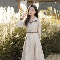 위위브렌 여성 브이넥 체크패턴 플레어 원피스