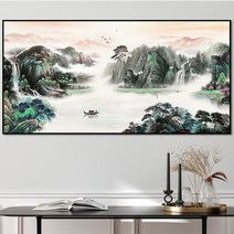 폭포 물 그림 산수화 풍경 액자 부모님 집들이 개업 선물, 폭포 장관 산수화(캔버스출력), 대형60x120cm, 무광실버
