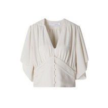 이로 여성 아이보리컬러 셔링 디테일 퍼프 소매 블라우스 CHITAKA BLOUSE