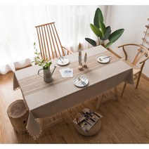 [제이지하우스] 린넨 방수 식탁보, 4인-정사각형 (140cm x 140cm), 월넛 스트라이프