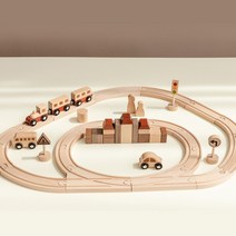 [루나스토리] 69p 원목 기차놀이 블럭 세트 기차 장난감 원목기차 교구 아기 유아 2살 3살 4살 5살 장난감, 단품