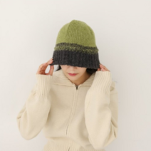 셀러허브(잡화) 여자 울니트 배색 투톤 겨울 버킷햇 모자