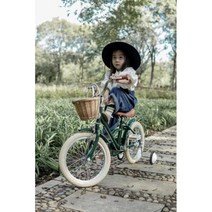 Selfree 어린이 자전거 소녀 3-6 세 아기 16 인치 일본 레트로 보조 바퀴 유모차, Green