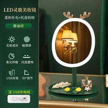 탁상 거울 화장대 스탠드 이케아 LED 원형 인테리어 엔틱용 조명 접이식 간접 책상 화거울 기숙사 스탠드형테이블화거울접이식보광미러벨트수납함경사치핸들, 01 【스탠다드】LED영록경/고즈넉한 녹색/SF1133