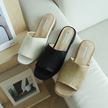 [쥬드] 에스닉 왕골 실내 린넨 밀집 데일라 라탄 뮬 슬리퍼