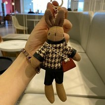 Taobei 토끼 고리토 가방 걸이 인형 자동차 열쇠고리 액세서리 선물 토끼 피규어, 카키