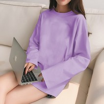 상의 0봄가을 계절 캔디 색 긴팔 와이드 루즈핏 이너티셔츠 여성의류 하프기장 무지 512779939