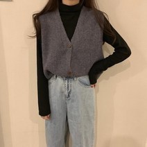 위위브렌 여성용 패션 니트 브이넥 루즈핏 단추 조끼 베스트