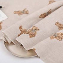 순면 곰돌이패턴 원단 테디베어 시리즈, 베이지