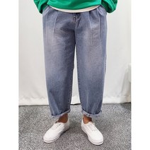 남자 투턱 벌룬 통큰 중청 데님 와이드 다트 반밴딩 청바지
