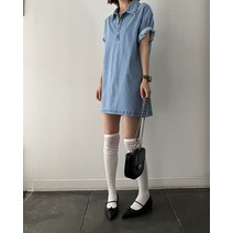 라펠 반 버튼 데님 드레스