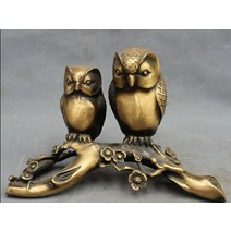도매 공장 10 quot;민속 중국 청동 홈 부 새 2 올빼미 클럽 나무 동상 조각 세트, 한개옵션0