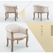 가죽 원목 식탁 나무 엔틱 의자 견고한 유럽식 디자인 체어, 베이지 린넨, 1개