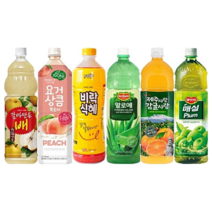 [취향저격] 과즙음료 대용량 6종 혼합세트 해태음료 갈아만든 배 팔도 비락식혜 롯데칠성 델몬트 제주사랑 감귤사랑 제주감귤 알로에 매실 웅진 요거상큼 복숭아 사무실 가정용 당구장, 6개, 1.5L