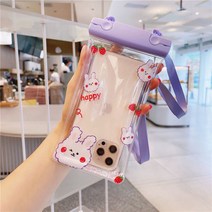 배달용품 스마트폰 방수파우치 터치스크린 밀봉 잠수 수영가방 장비 표류 스트레칭 조절가능 투명 라이더 포장, T14-더블버튼 딸기 화이트래빗크로스가능, C01-개별포장가치가 없다 줄달림