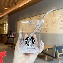 스타벅스 우유팩 유리컵 400ml 빨대 배달
